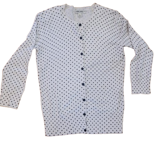 Chaleco Cherokee XS, blanco lunares negros, hermoso, semielasticado