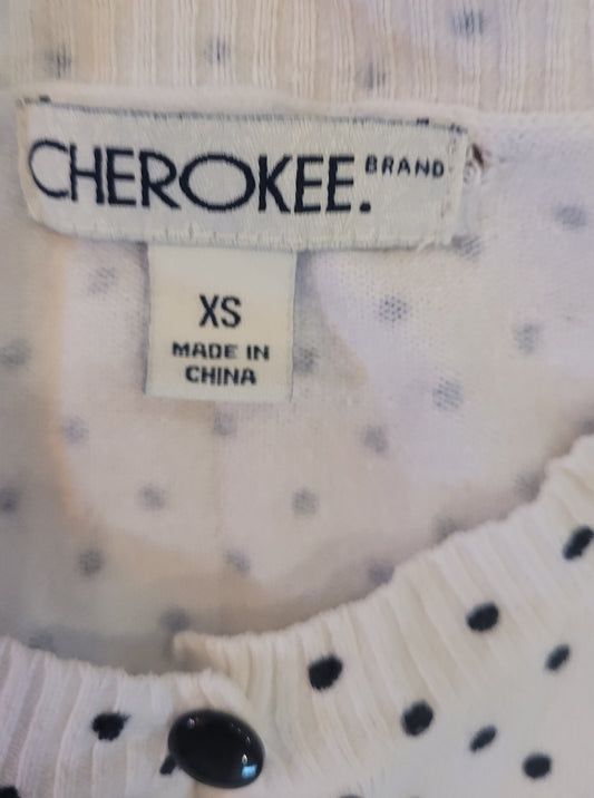 Chaleco Cherokee XS, blanco lunares negros, hermoso, semielasticado