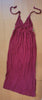 Vestido media espalda, burdeo, brillos, S